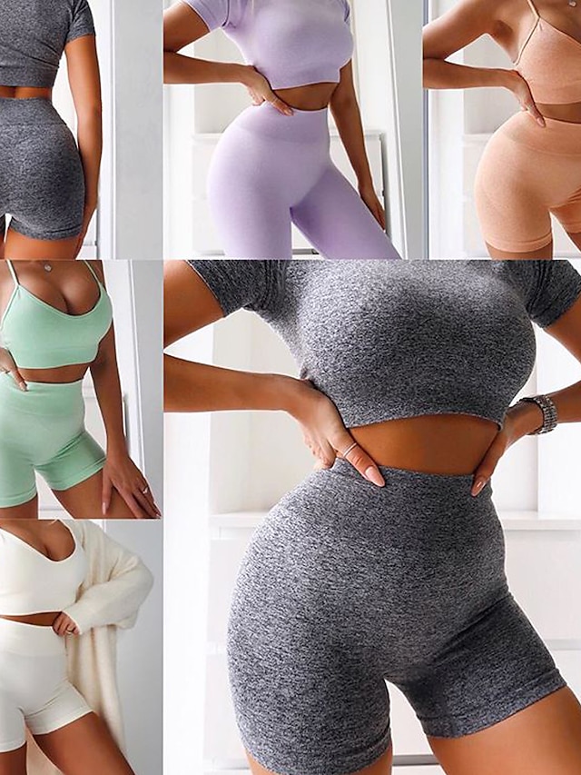 Sports & Outdoors Exercise, Fitness & Yoga | Womens 2pcs Yoga Suit Summer Solid Color Shorts Bra Top Clothing Suit rice white Pu