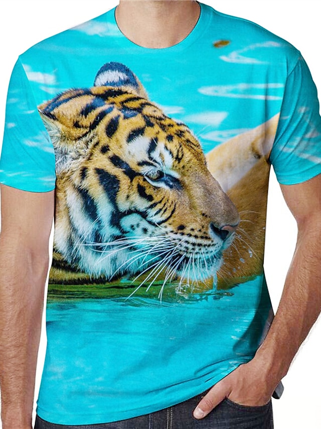 Tiger T-Shirt Mens 3D Shirt For Birthday | Blue Summer Cotton | Men'S ...