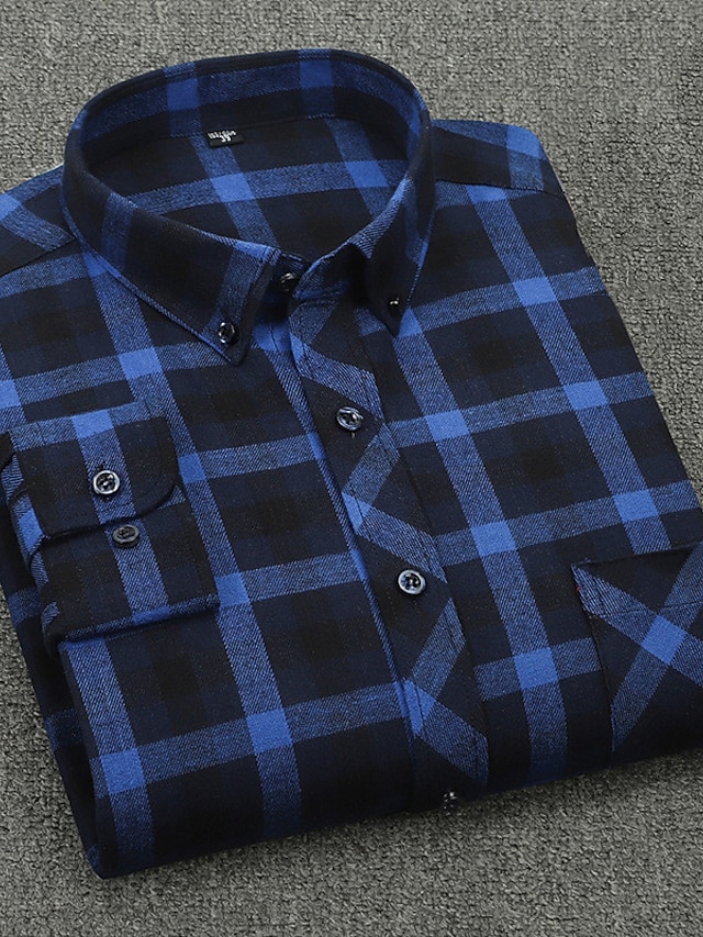 Mens Clothing Mens Shirts | Mens Shirt Plaid Collar Turndown Casual Daily Button-Down Long Sleeve Tops Cotton Business Simple A 