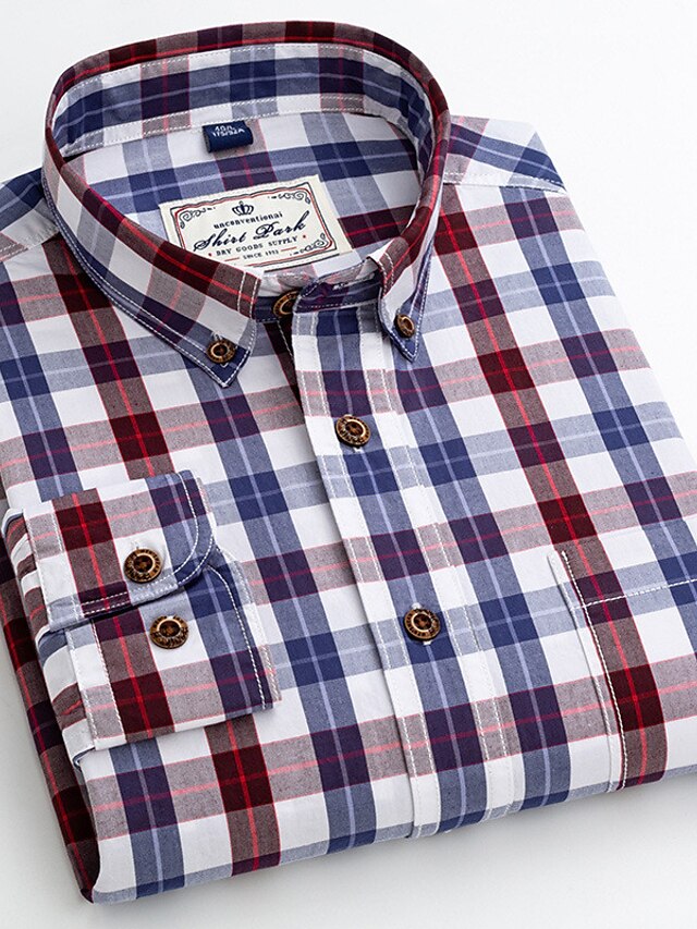 Men's Dress Shirt Plaid Shirt Button Down Shirt Collared Shirt B C D E ...