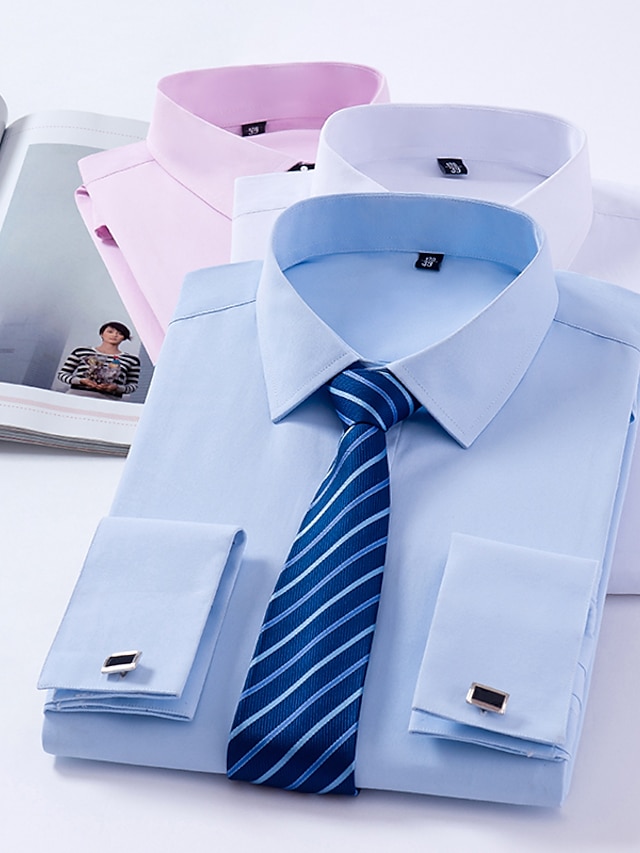 Men's Dress Shirt Button Up Shirt Collared Shirt French Cuff Shirts ...
