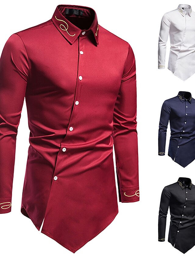 Mens Clothing Mens Shirts | Mens Shirt Other Prints Solid Colored Collar Button Down Collar Causal Daily Long Sleeve Tops Cotton