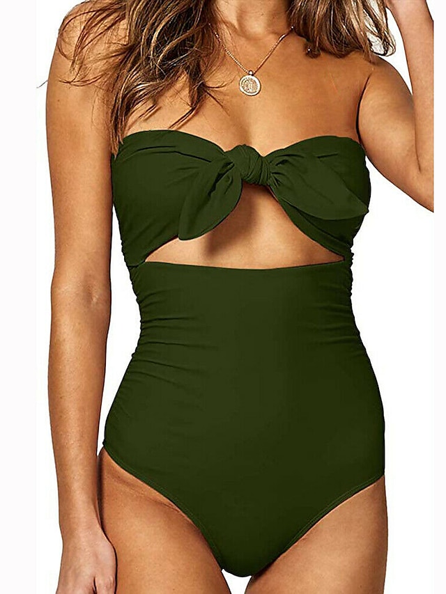 Womens Clothing Womens Swimwear | Womens Swimwear One Piece Monokini Swimsuit Tummy Control Green White Black Yellow Red Bathing