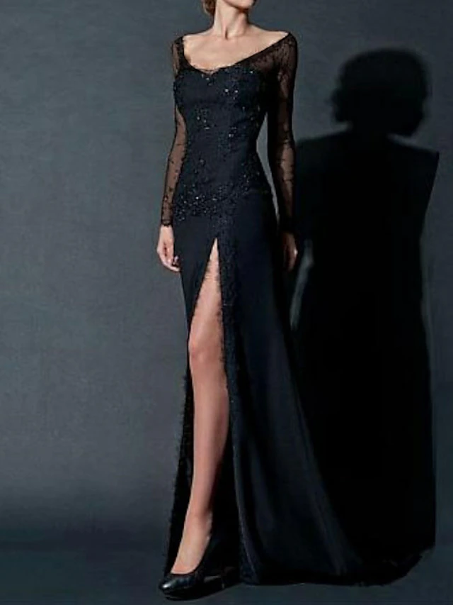 Ts Sheath Black Dress Sequin Evening Gown Sexy Dress Wedding Guest Engagement Floor Length Long 4640