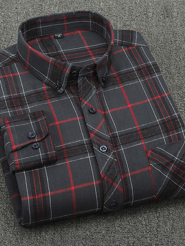 Mens Clothing Mens Shirts | Mens Shirt Plaid Collar Turndown Casual Daily Button-Down Long Sleeve Tops Cotton Business Simple A 