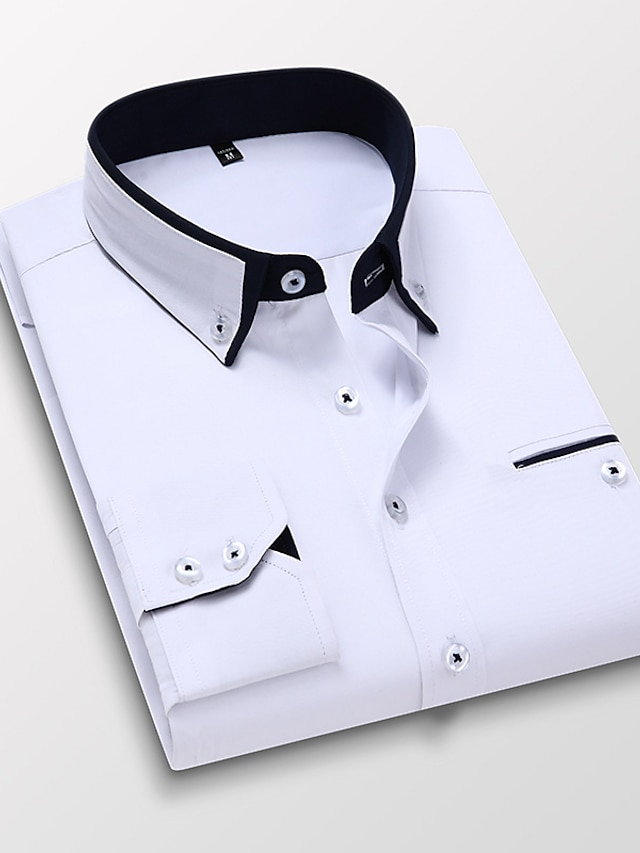  Men's Shirt Dress Shirt Long Sleeve Solid Colored Collar Button Down Collar White Gray Pink Yellow Khaki non-printing Daily Work Clothing Apparel Basic Business / Regular Fit