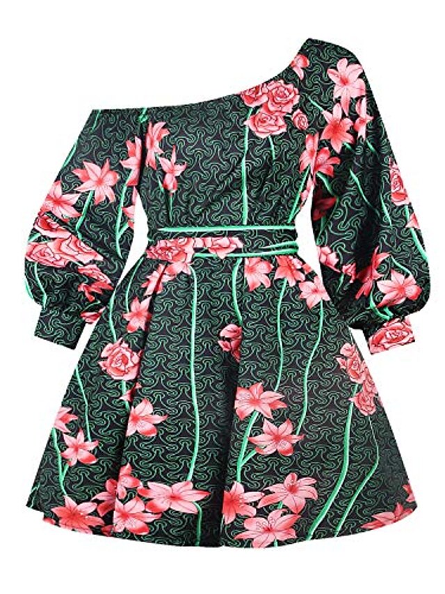 Womens Clothing Womens Dresses | Womens Loose Midi Dress Green White Black Red Yellow Long Sleeve Pattern Spring & Summer 2022 S