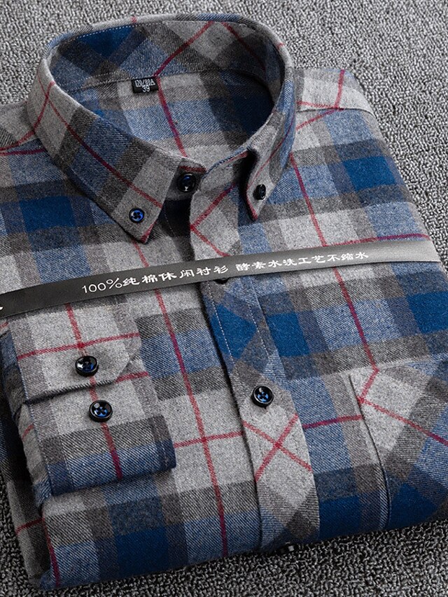 Mens Clothing Mens Shirts | Mens Shirt Plaid Collar Turndown Casual Daily Button-Down Long Sleeve Tops Cotton Business Simple A 