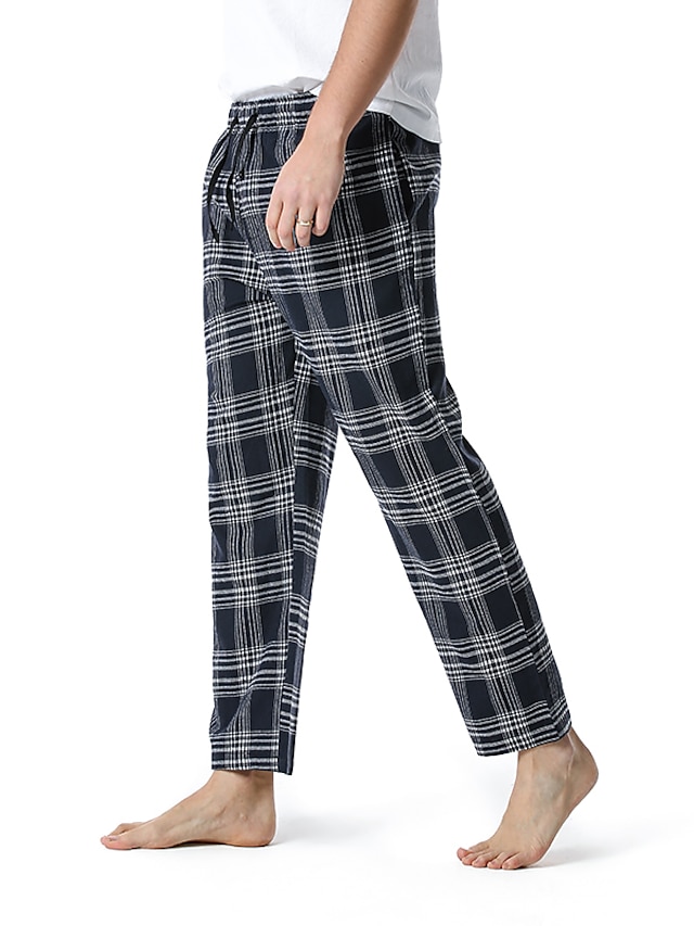 Mens Clothing Mens Bottoms | Mens Basic Chinos Full Length Pants Micro-elastic Plaid Checkered Mid Waist Loose Smoky gray Blue W