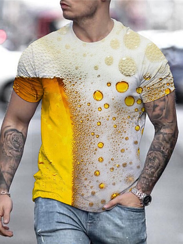 Men's Shirt T shirt Tee Graphic 3D Beer Round Neck Dark Grey A B C D ...