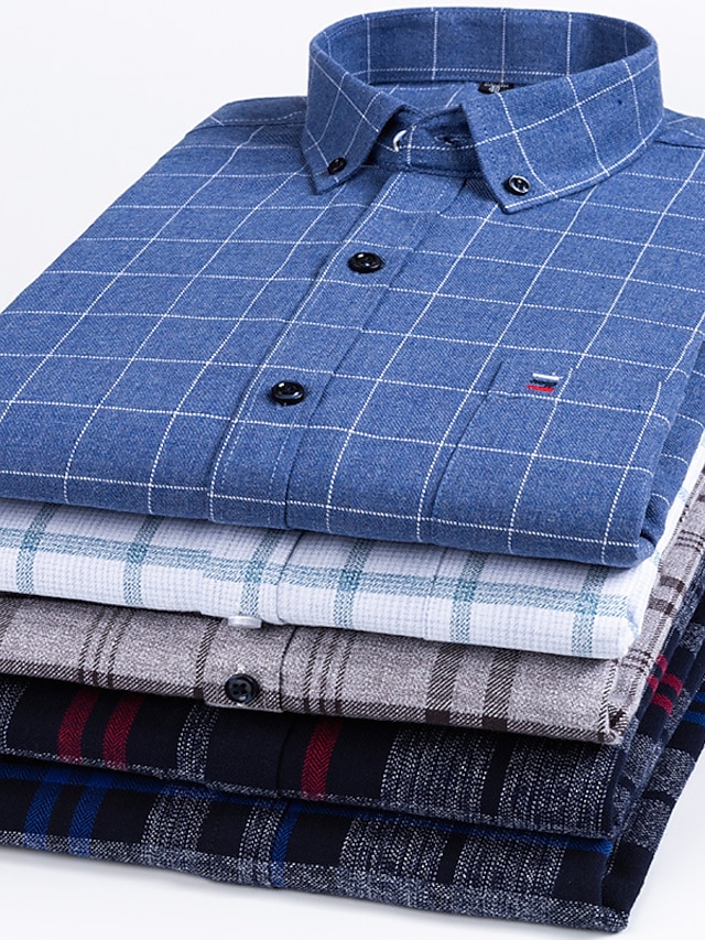  Men's Shirt Flannel Shirt Tartan Turndown A B C D E Work Casual Long Sleeve Button-Down Clothing Apparel Cotton Business Simple
