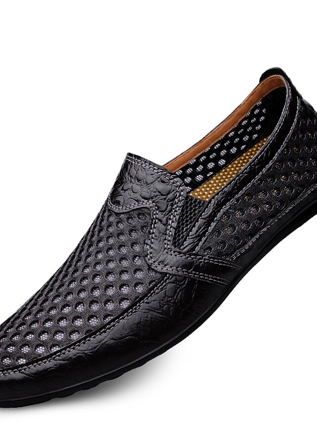  Men's Loafers & Slip-Ons Comfort Loafers Summer Loafers Casual Outdoor Athletic Walking Shoes Mesh Cowhide Breathable Handmade Booties / Ankle Boots Black Brown Blue Spring Summer