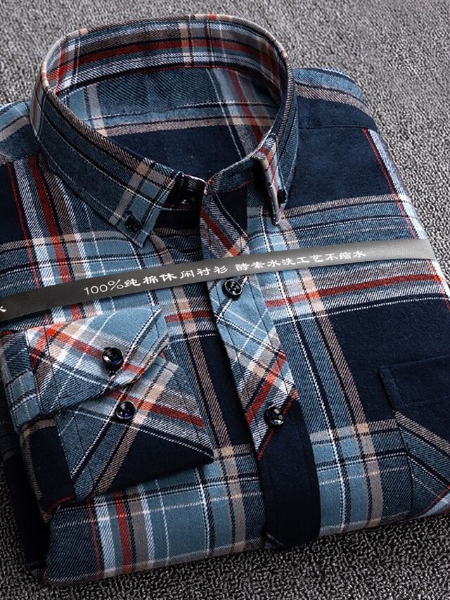 Mens Clothing Mens Shirts | Mens Shirt Plaid Collar Turndown Casual Daily Button-Down Long Sleeve Tops Cotton Business Simple A 