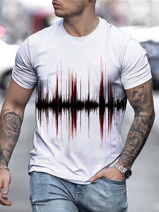 Men's Shirt T shirt Tee Graphic 3D Round Neck Black-White Black White ...