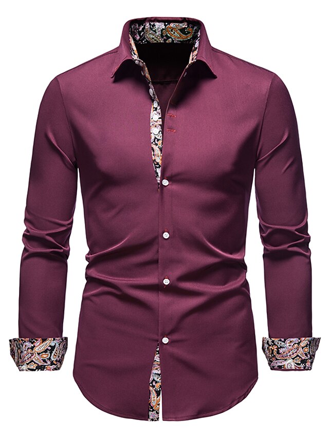  Herren Oberhemd Kragenhemd Knopfhemd Abstrakt Hochzeit Täglich Schwarz Weiß Wein Marineblau Langarm Bekleidung