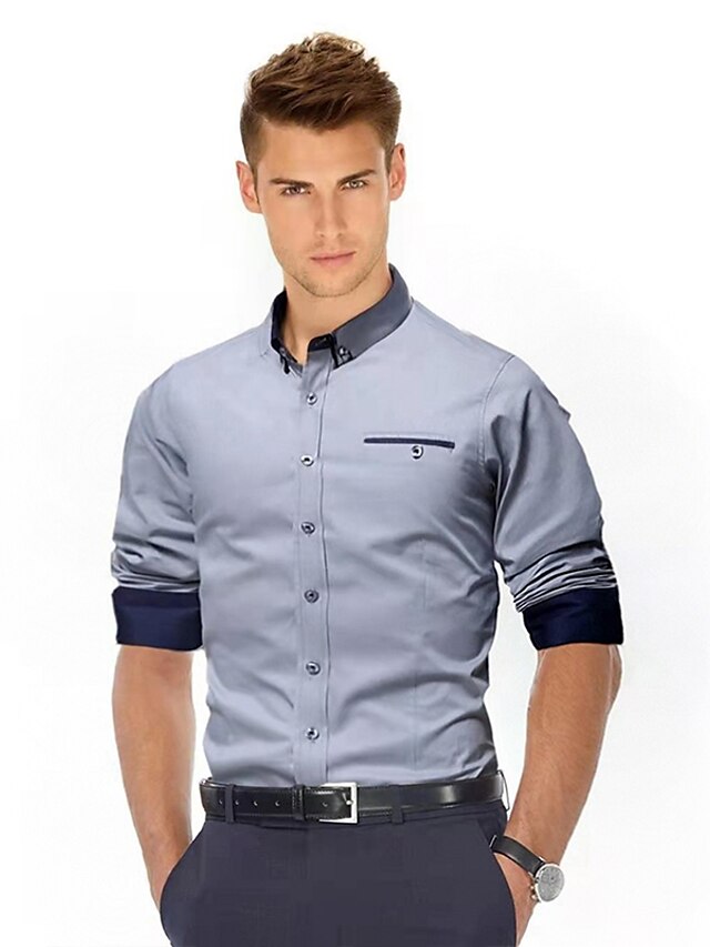  Men's Shirt Solid Colored Shirt Collar White Blue Gray Yellow Royal Blue Long Sleeve Daily Work Slim Tops Business