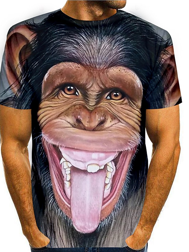  Herre Skjorte T skjorte T-skjorter Morsomme t-skjorter Dyr Orangutang Grafiske trykk Crew-hals Svart Blå Grå 3D-utskrift Daglig Ferie Kortermet Trykt mønster Klær Grunnleggende Fritid