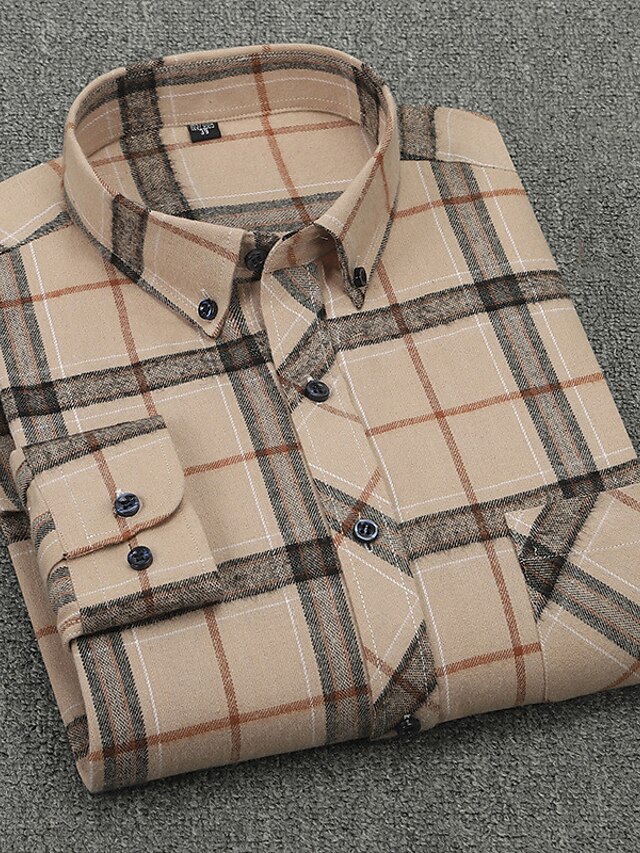 Mens Clothing Mens Shirts | Mens Shirt Plaid Collar Turndown Casual Daily Button-Down Long Sleeve Tops Cotton Business Simple A 