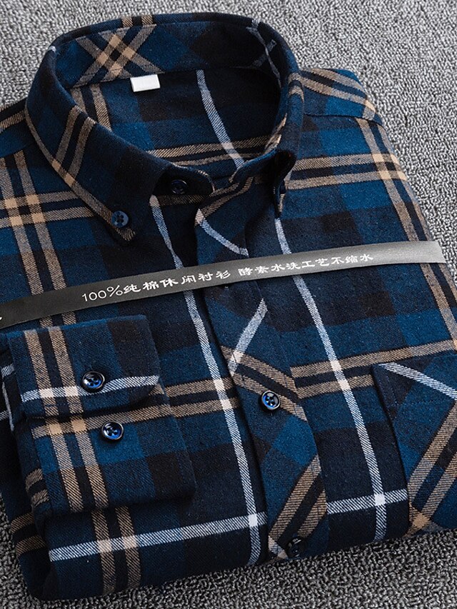 Mens Clothing Mens Shirts | Mens Shirt Plaid Collar Turndown Casual Daily Button-Down Long Sleeve Tops Cotton Business Simple A 