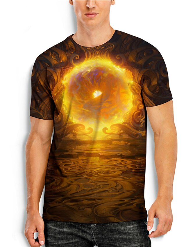  Men's T shirt 3D Print Graphic Graphic Prints 3D Print Short Sleeve Daily Tops Basic Casual Orange