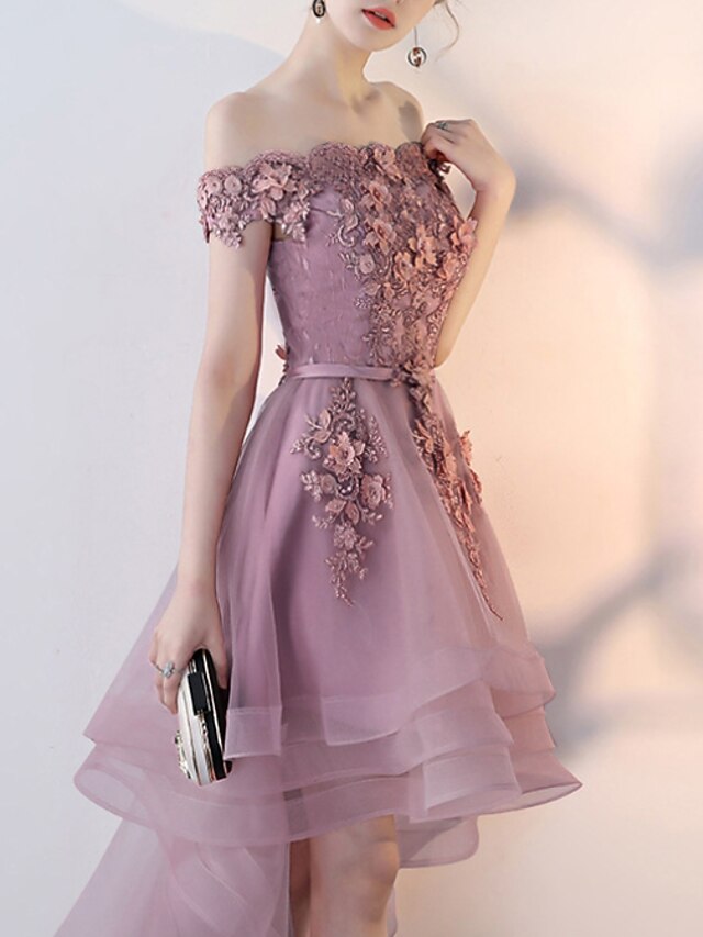 Straight Across Floral Appliques A-Line Prom Dress main image 1