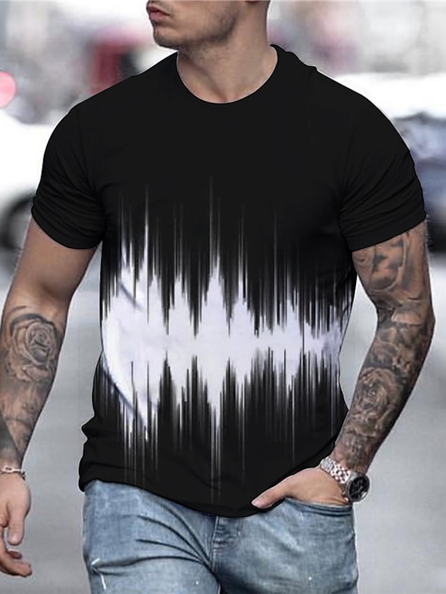 Men's T shirt Tee Shirt Graphic 3D Round Neck Black / White Green ...