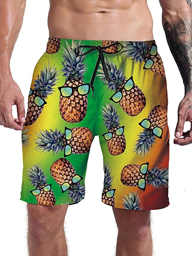  Men's Swim Trunks Swim Shorts Board Shorts Swimwear Drawstring Pocket Elastic Drawstring Design Swimsuit Comfort Beach 3D Print Pineapple Casual Athleisure 1 2 3 / Mid Waist