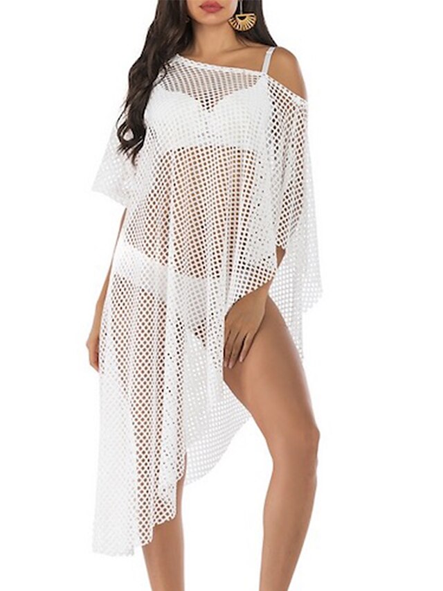  Women's Swimwear Cover Up Normal Swimsuit Solid Colored White Bathing Suits