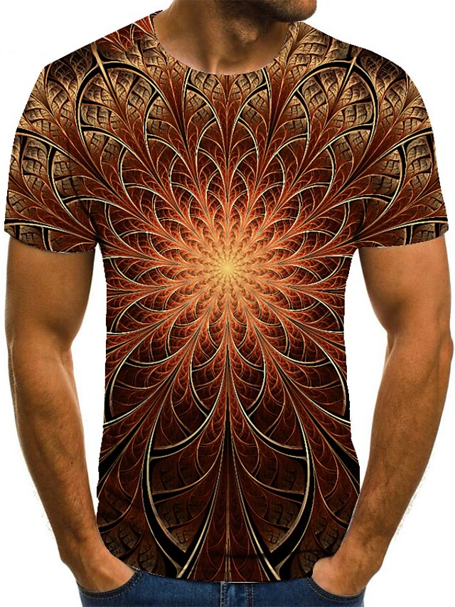  Men's T shirt Shirt 3D Print Geometric Round Neck Casual Daily 3D Print Print Short Sleeve Tops Casual Fashion Black / Red