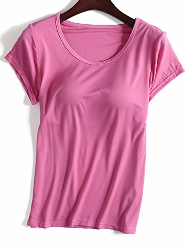  T shirt Tee Femme Plein Couleur Pleine Intérieur Casual du quotidien T shirt Tee Manches Courtes Col Rond basique Rouge vin Taro violet Blanc d'origine S