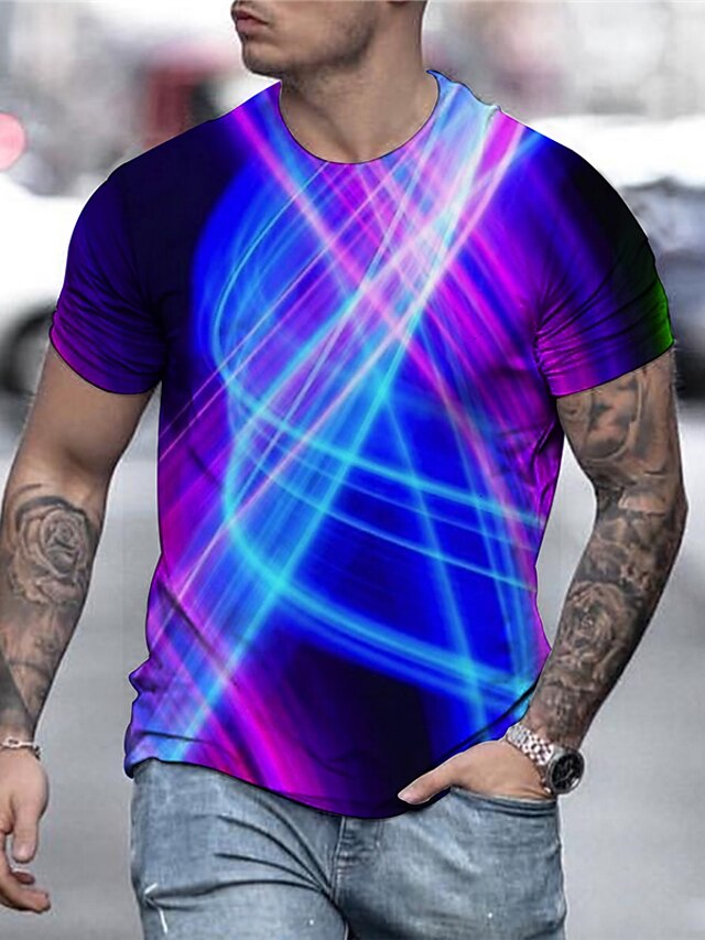 Men's Shirt T shirt Tee Graphic Rainbow Round Neck Custom Print Black ...