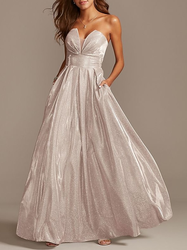 ALinie Glanz Sexy Verlobung Abiball Kleid Trägerlos Ärmellos Boden