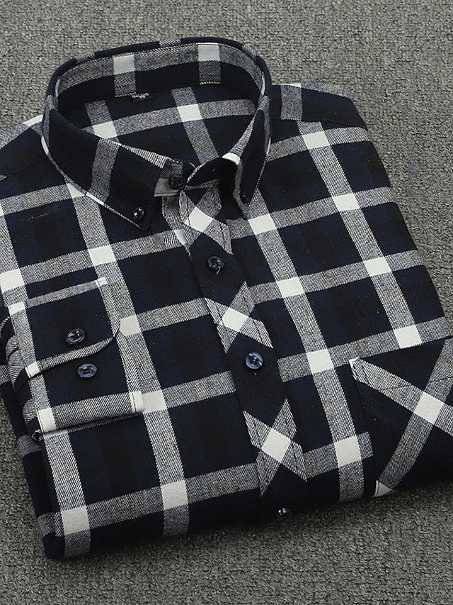 Mens Clothing Mens Shirts | Mens Shirt Plaid Collar Turndown Casual Daily Button-Down Long Sleeve Tops Cotton Business Simple A 