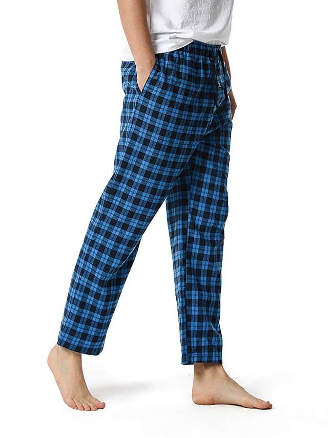 Mens Clothing Mens Bottoms | Mens Basic Chinos Full Length Pants Micro-elastic Plaid Checkered Mid Waist Loose Smoky gray Blue W