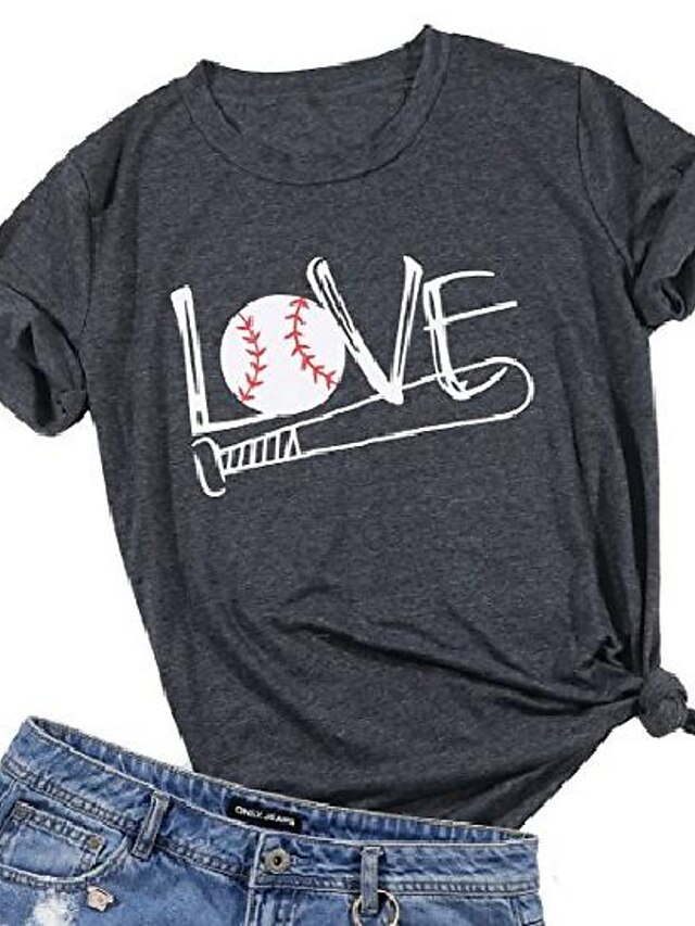  women love baseball bat t-shirt short sleeve casual blouse tee top size l (gray)
