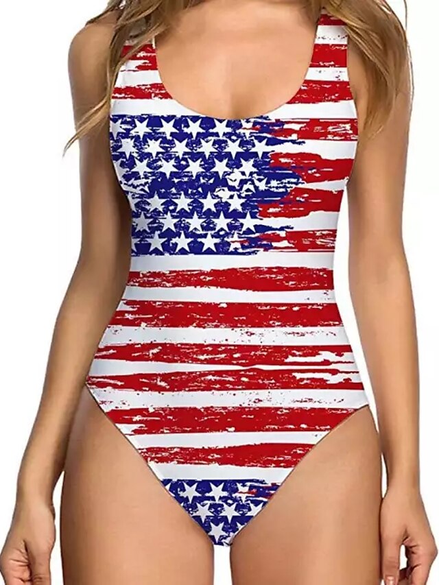 Womens Clothing Womens Swimwear | Womens Swimwear One Piece Swimwear Normal Swimsuit Tummy Control Pattern Stars and Stripes Ros