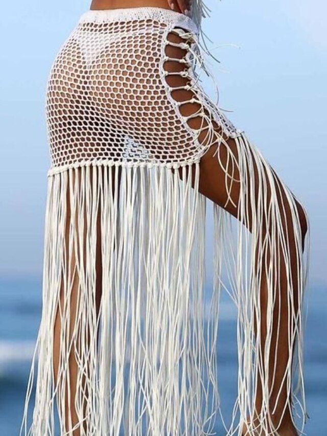 Womens Clothing Womens Swimwear | Womens Swimwear Swimsuit Cover Up Beach Bottom Normal Swimsuit Tassel Hole Solid Color Abstrac