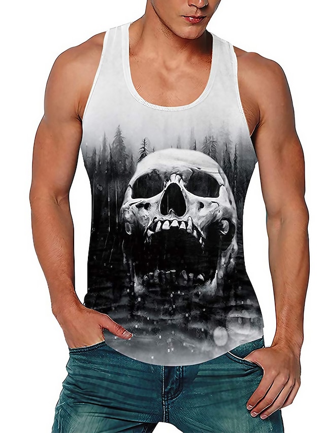 Mens Clothing Mens Tees & Tank Tops | Mens Tank Top Vest Undershirt 3D Print Skull Crew Neck Daily Holiday 3D Print Print Sleeve