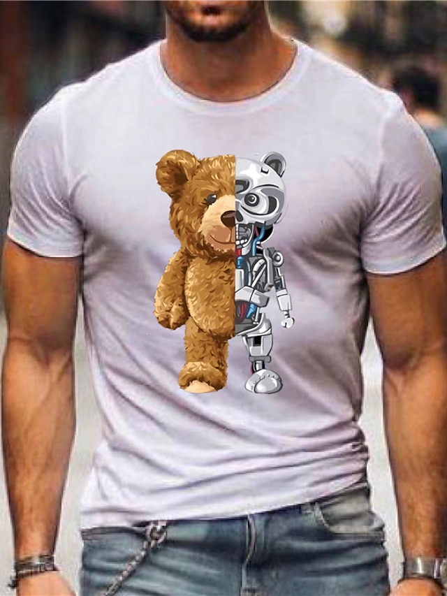 Animal Bear Sillver Gray Light Yellow Black-White Shirt T shirt Tee Men ...