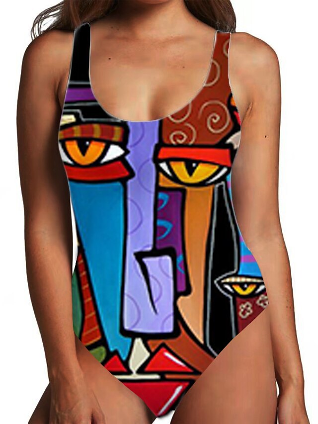 Womens Clothing Womens Swimwear | Womens Swimwear One Piece Monokini Normal Swimsuit Tummy Control Print Color Block Abstract Ra