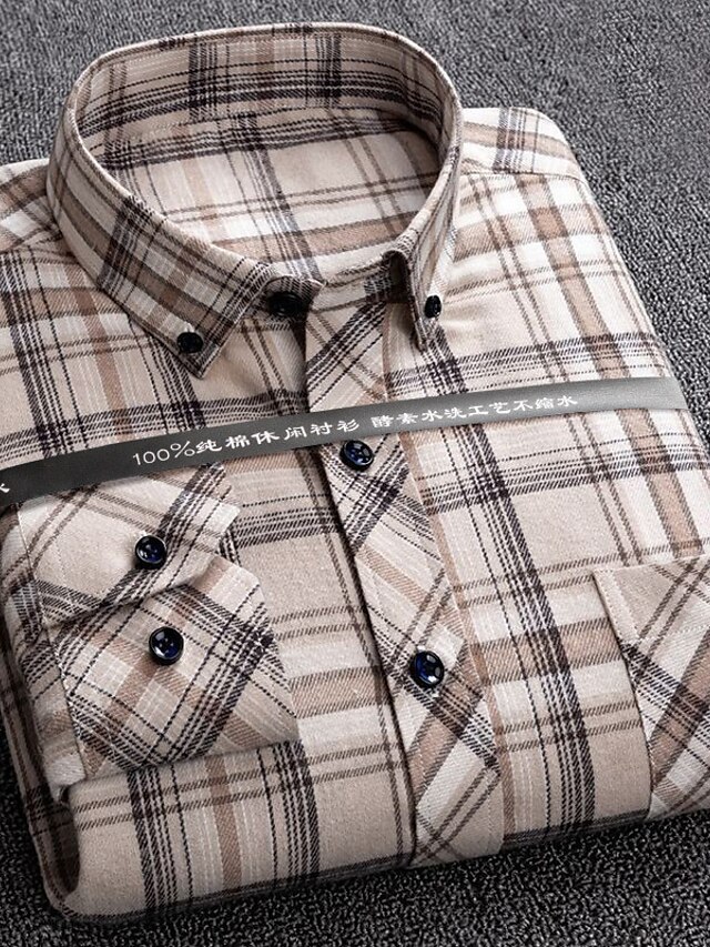 Mens Clothing Mens Shirts | Mens Shirt Plaid Collar Turndown Casual Daily Button-Down Long Sleeve Tops Cotton Business Simple A 