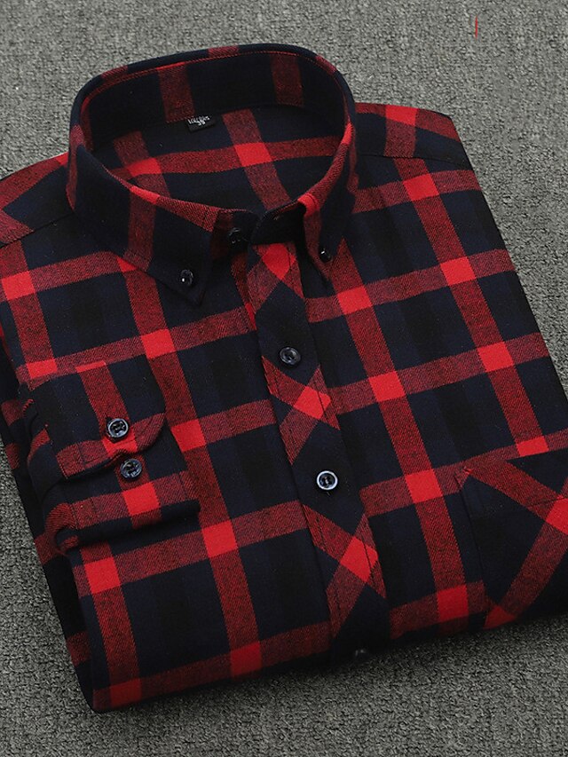 Mens Clothing Mens Shirts | Mens Shirt Plaid Collar Turndown Casual Daily Button-Down Long Sleeve Tops Cotton Business Simple A 