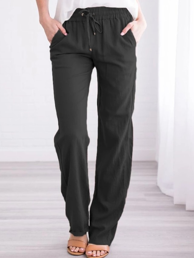  γυναικείο παντελόνι chinos παντελόνι φαρδύ ολόσωμο τσέπη βαμβακερό λινό στη μέση κλασική casual δουλειά γραφείου μαύρο κόκκινο s m καλοκαιρινή άνοιξη&  πτώση