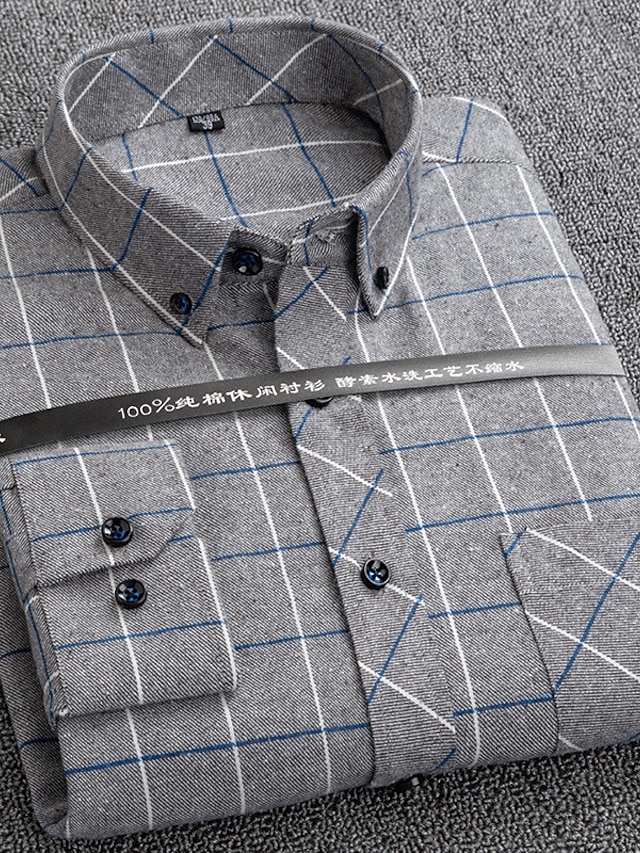 Mens Clothing Mens Shirts | Mens Shirt Plaid Collar Turndown Casual Daily Button-Down Long Sleeve Tops Cotton Business Simple A 