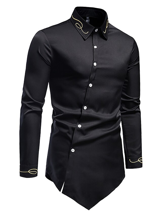 Men's Shirt Prom Shirt Chef Shirt Black White Wine Long Sleeve Solid ...
