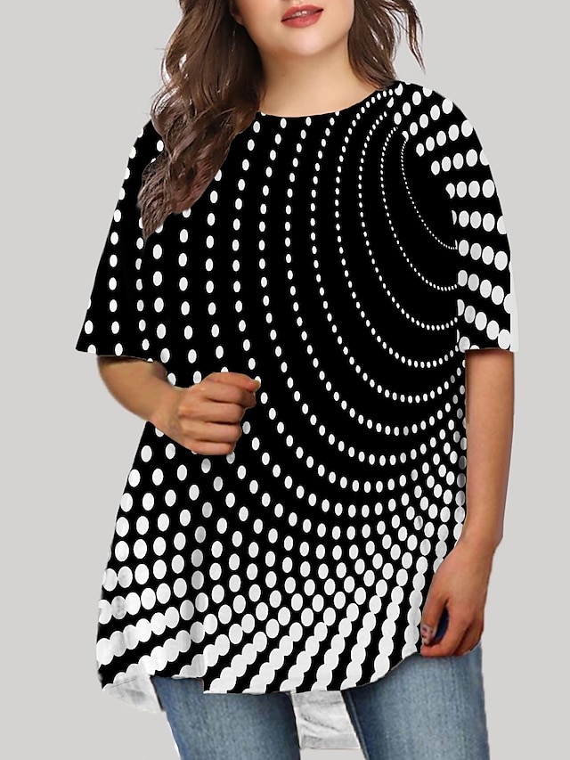 Womens Clothing Plus Size Collection | Womens Plus Size T Shirt Dress Tee Dress Polka Dot Round Neck Print Half Sleeve Fall Spri