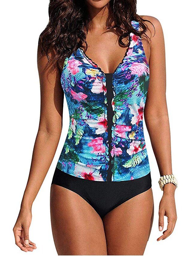 Womens Clothing Womens Swimwear | Womens Swimwear One Piece Monokini Normal Swimsuit Tummy Control Push Up Florals Picture 8 Pic