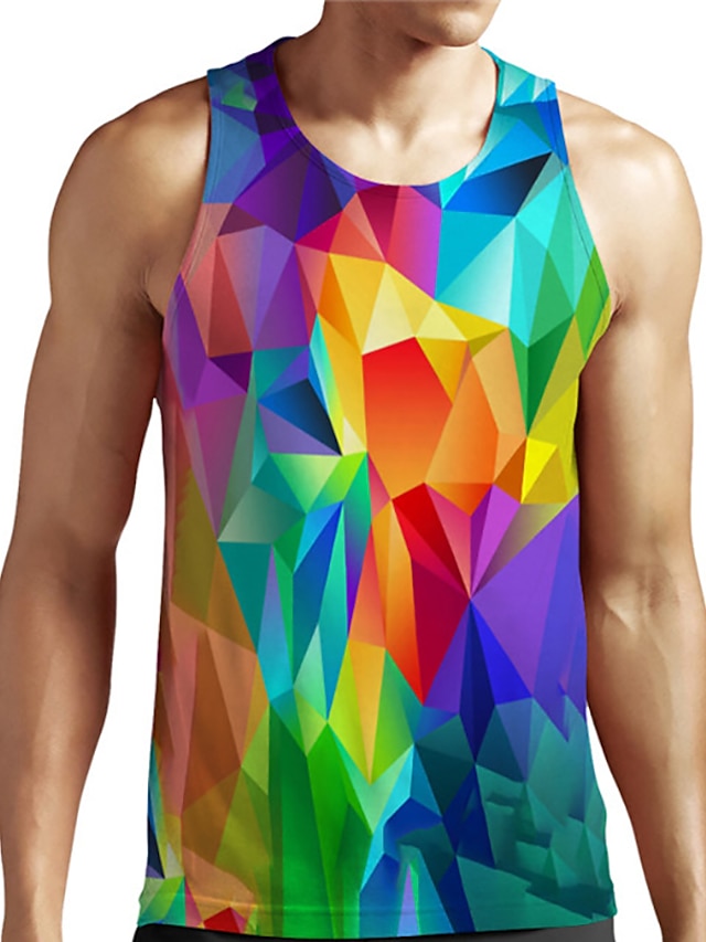 Mens Clothing Mens Tees & Tank Tops | Mens Unisex Tank Top Undershirt Shirt 3D Print Graphic Prints Geometry Plus Size Round Nec