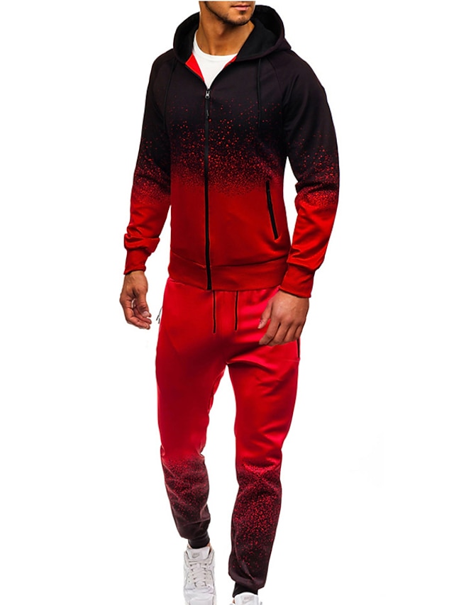 Mens Clothing Mens Hoodies & Sweatshirts | Mens Tracksuit Full Zip Hoodie Gradient 2 Piece Zipper Hooded Daily Fitness Sportswea