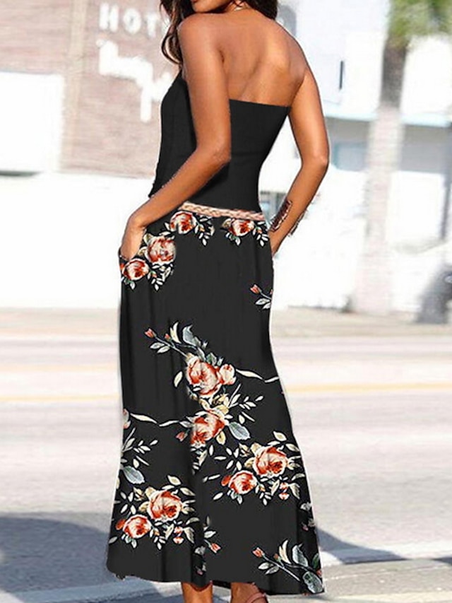 Womens Clothing Womens Dresses | Womens A Line Dress Maxi long Dress Green Blue Black Wine Sleeveless Floral Print Print Fall Su